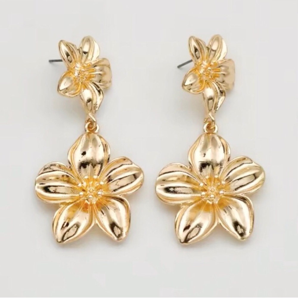 Clearance! NEW BOHO GOLD STAINLESS STEEL FLOWER DROP STATEMENT BLOOM EARRINGS